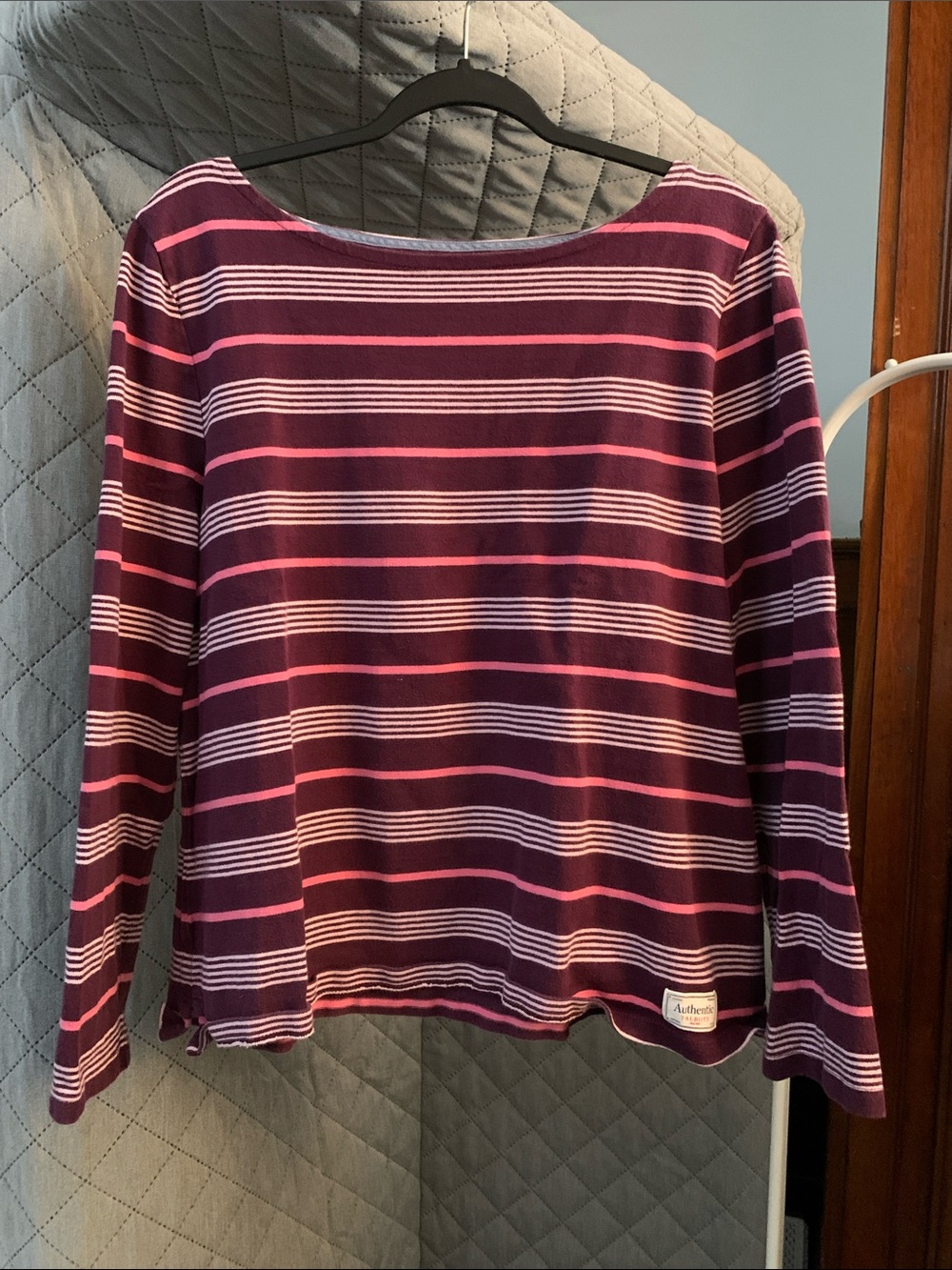 Talbots Striped Long-Sleeve Boatneck Top - Purple & Pink
